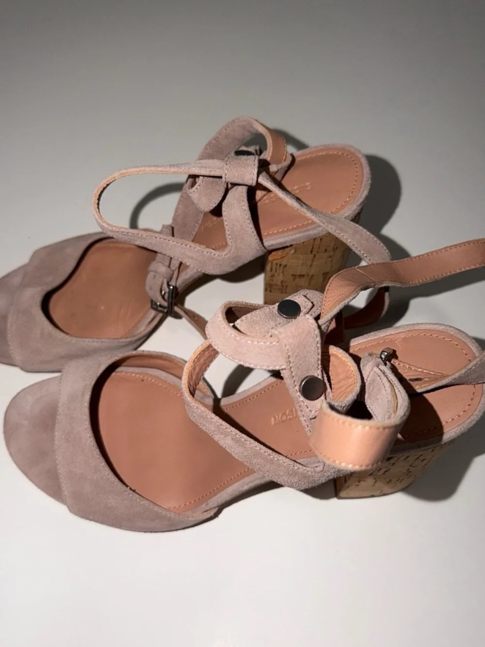 Sigerson Morrison Suede Block Heel Sandals - Taupe Pink